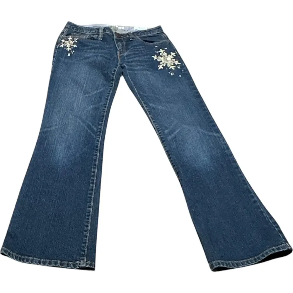 Gap Kids Bootcut Snowflake Sequined Jean Blue Gold Girl 12R